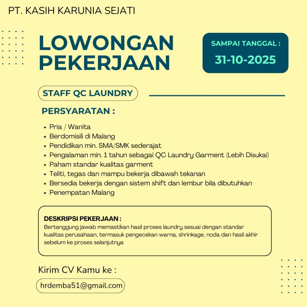 LOWONGAN PEKERJAAN PT KASIH KARUNIA SEJATI