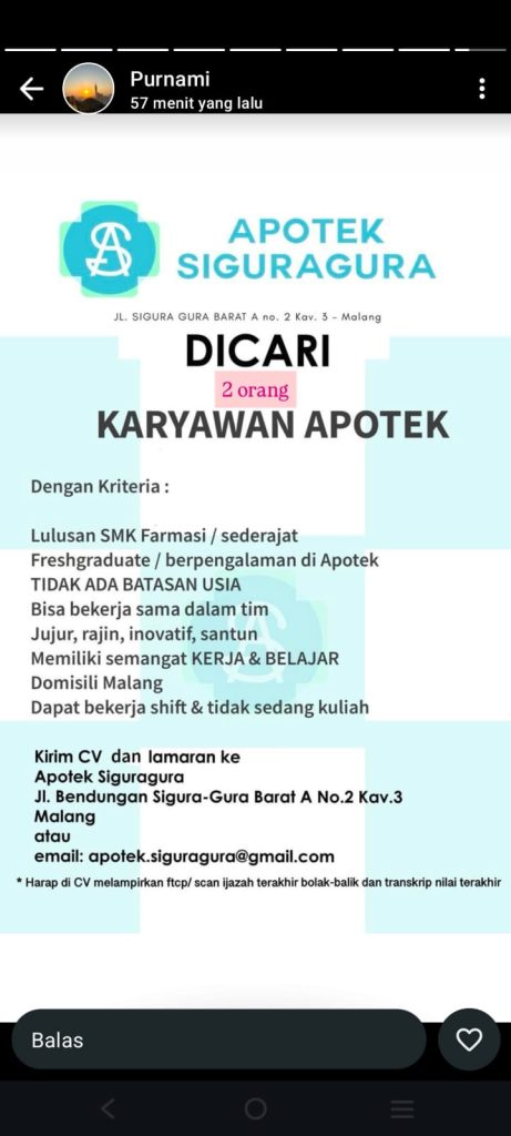 LOWONGAN KERJA APOTEK SIGURAGURA